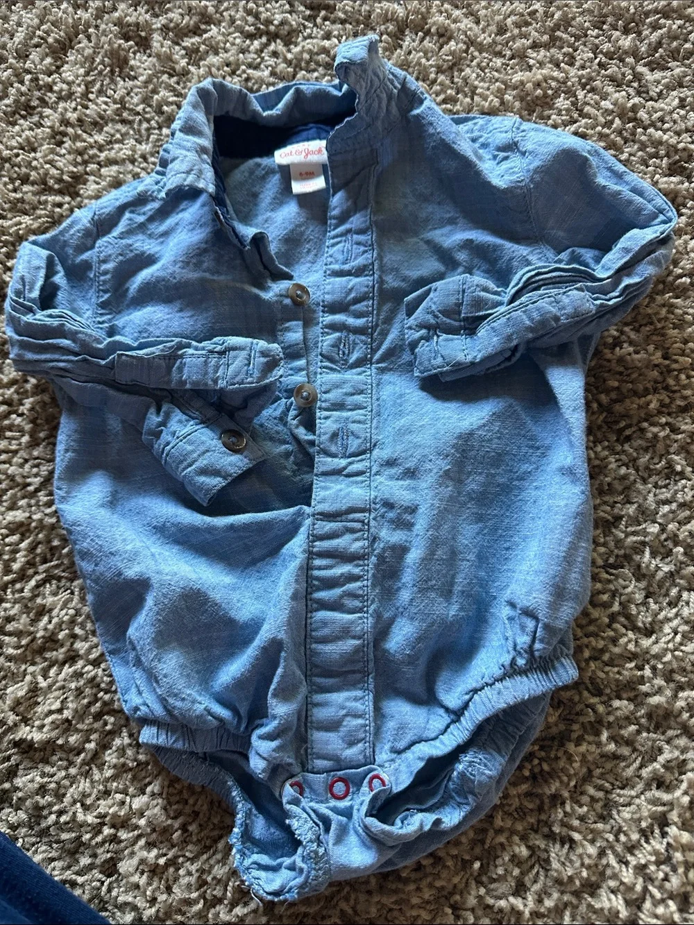 Unbranded Blue Chambray Baby Button-Up with Tan Jogger Pants